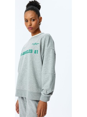 Frefly Store Koton Bisiklet Yaka Pamuk Karışımlı Işlemeli Dikiş Detaylı Oversize Sweatshirt