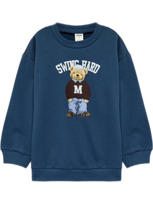 Frefly Store Koton Uzun Kollu Bisiklet Yaka Şardonlu Ayıcık Baskılı Sweatshirt