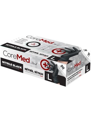 Frefly Store Coremed Nitril Muayene Eldiveni L Beden Siyah 50'li Paket Tek Kullanımlık