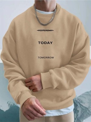 Frefly Store Tarzsokak Vizon Days Oversize Bisiklet Yaka Pamuklu Sweatshirt Bej, Vizon, L/xl
