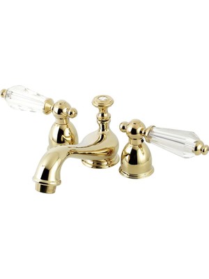 Frefly Store Kingston Brass KS3952WLL Wilshire Mini Geniş Lavabo Bataryası, Kristal Kollu Tutacak, 10,96 cm Ağız Erişiminde, Cilalı Pirinç