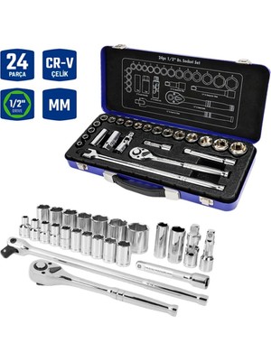 Frefly Store Workpro WP202564 1/2'’ Cr-V 24 Parça Metrik Ağır Hizmet Lokma Takımı