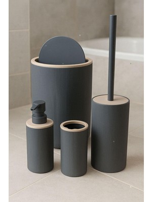 Frefly Store Arvale Quardi Banyo Seti Modern Çizgili - 7 L Kova 4 Parça Banyo Çöp Kovası ve Aksesuar Seti