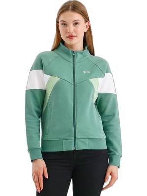 Frefly Store Slazenger Vıctory In Kadın Fermuarlı Dik Yaka Cepli Yeşil Sweatshırt