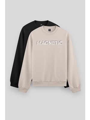 Frefly Store Rahat Form O Yaka 2'li Paket Siyah-Camel Erkek Sweatshirt - 88020