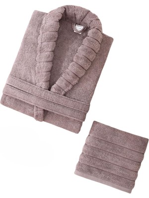 Mira Home Soft Elegance Banyo Tek Kişilik Bornoz TAKIMI%100 Pamuklu Mürdüm L-Xl