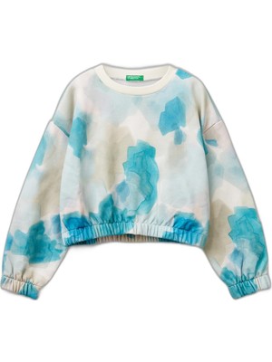 Frefly Store United Colors Of Benetton Kız Çocuk Mavi Mix Tamamı Desenli Logo Etiketli Ribanalı Sweatshirt, Mavi Mix, 7-8 Yaş