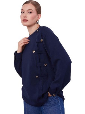 Frefly Store Lacivert Örgü Detay Model Sweat