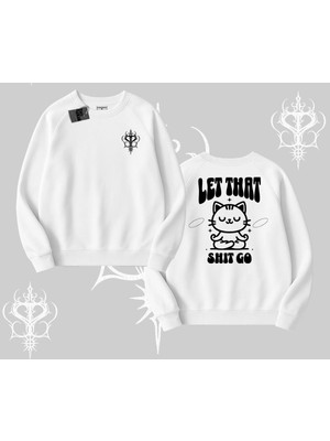 Frefly Store Tarzsokak Meditasyon Yapan Kedi Baskılı Biskilet Sweatshirt, Beyaz, L