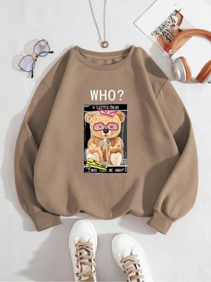 Frefly Store Tarzsokak Ayı ve Slogan Grafikli Sweat Haki, Haki, M