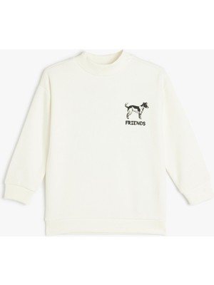 Frefly Store Koton Sweatshirt Yarım Balıkçı Yaka Köpek Baskılı Dokulu