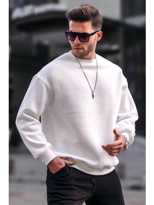 Frefly Store Madmext Erkek Ekru Oversize Basic Sweatshirt, Bisiklet Yaka, M Beden