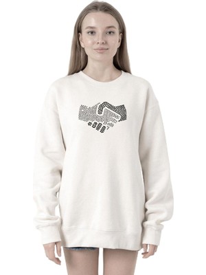 Frefly Store Tshirthane Shake Hands Icon Beyaz Kadın 2ip Sweatshirt P20093S8311, L