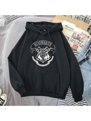 Frefly Store Tarzsokak Siyah Hogwarts Printed Autumn Winter Long, SIYAH-192, M