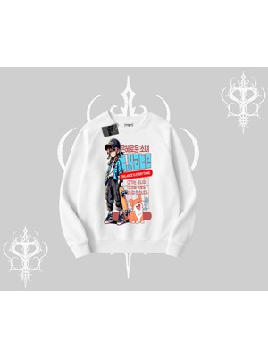 Frefly Store Tarzsokak Biskilet Sweatshirt Anime Hiker Girl Balance Is Everything Baskılı, Beyaz, L