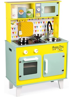 Janod - Büyük Oyun Mutfak - Mutlu Günü - Rol Yapma Oyunu Oyuncak Kitchen - - Buzdolabı ve Mikr