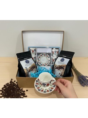 6 Kişilik Kahve Fincanı Seti + 250 G Espresso & 250 G Filtre Kahve | Yılbaşı Hediye Seti Kutulu