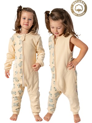 Baby Animals Kız Erkek Unisex Mevsimlik Kolları Çıkan Çift Kat Organik %100 Doğal Pamuk Bebek Çocuk Uyku Tulumu