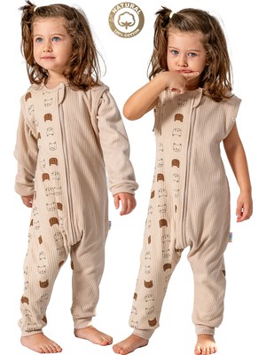 Baby Animals Kız Erkek Unisex Mevsimlik Kolları Çıkan Çift Kat Organik %100 Doğal Pamuk Bebek Çocuk Uyku Tulumu