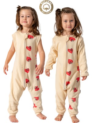 Baby Animals Kız Erkek Unisex Mevsimlik Kolları Çıkan Çift Kat Organik %100 Doğal Pamuk Bebek Çocuk Uyku Tulumu
