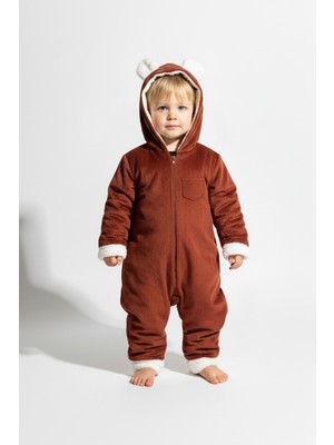 Baby Animals Kız Erkek Unisex Mevsimlik Çift Kat Kadife Ultrasoft Şapkalı Bebek Çocuk Uyku Tulumu Astronot Tulum