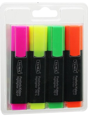Adel Yuma YM-792-4  792-T-Y-S-P   4pcs  Fosforlu Kalem  Turuncu - Yeşil - Sarı - Pembe (5477)