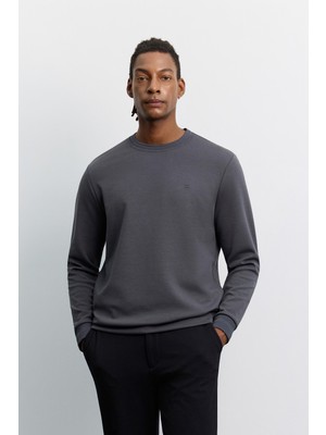 AVVA Erkek Antrasit Bisiklet Yaka Kolay Ütülenen Regular Fit Sweatshirt B001035