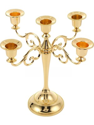 Chavin 5 Gözlü Şık Restoran Düğün Şamdan Dekoratif Metal Gold Mumluk MT156GLD