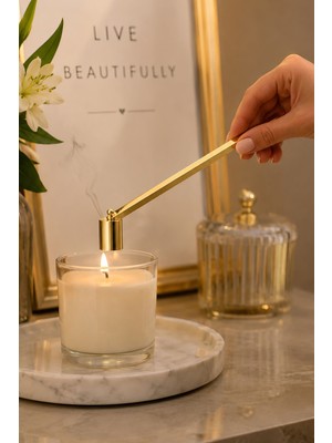 Chavin Oynar Başlıklı Çelik Gold 16 cm Dekoratif Çan Dizayn Saplı Mum Söndürücü MT281SR