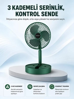Midas Toptan Home Taşınabilir Katlanabilir Mini Fan 3 Kademeli Şarj Edilebilir