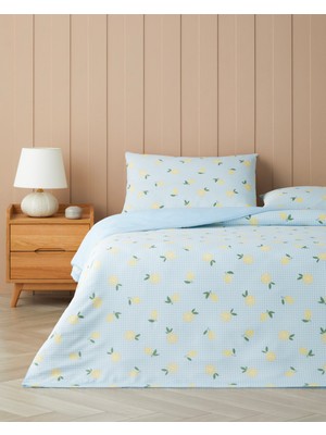 English Home Lemon Breeze Kolay Ütülenir Çift Kişilik Nevresim Seti 200X220 cm Mavi-Sarı