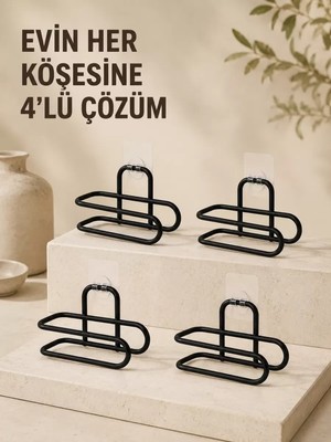 Midas Toptan Home Delmeden Monte Tuvalet Kağıdı Askısı Siyah Metal Yapışkanlı Banyo Kağıtlığı 4’lü Set