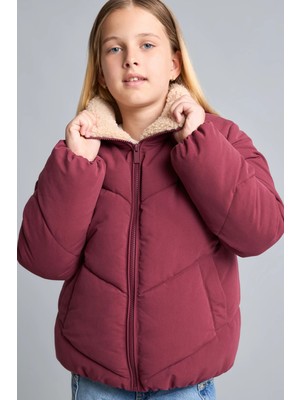 DeFacto Oversize Peluş Yaka İçi Detaylı Kapitone Fermuarlı Şişme Mont Kız Çocuk H8014A826AU