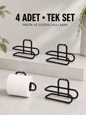 Midas Toptan Home Duvara Yapışkanlı Wc Kağıtlık Siyah Metal 4 Adet Tuvalet Kağıdı Rulo Askısı