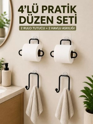 Midas Toptan Home Duvara Yapışkanlı Rulo Kağıtlık ve Havlu Askılığı 2’şer Adet 4’lü Set