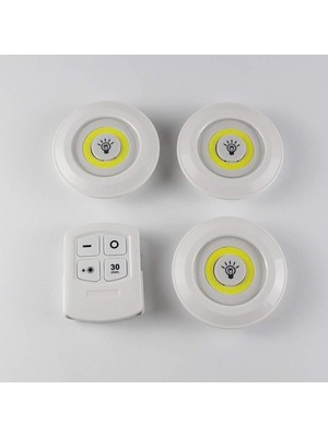 3lü Uzaktan Kumandalı Pilli Yapışkanlı Kablosuz LED Spot Lambalar