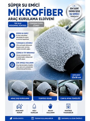 Aesco Ultra Kalın Mikrofiber Oto Araba Yıkama Kurulama Havlusu, Orta Boy Çift Katlı Araç Kurutma ve Torpido Silme Bezi (Gri)