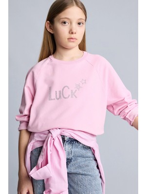 DeFacto Oversize Geniş Kalıp Bisiklet Yaka Taşlı Sweatshirt Kız Çocuk G2463A825WN