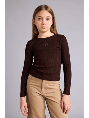 DeFacto Slim Fit Dar Kesim Yıldızlı Fitilli Kaşkorse Uzun Kollu Tişört Kız Çocuk G3896A825WN