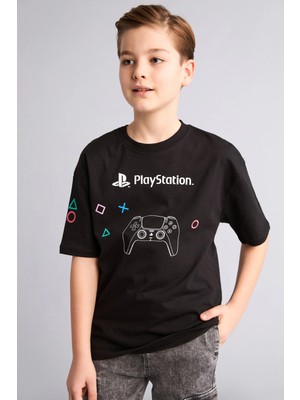 DeFacto %100 Pamuk PlayStation Oversize Bisiklet Yaka Kısa Kollu Tişört Erkek Çocuk H3518A826SM