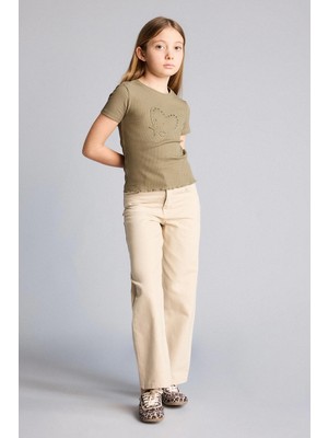 DeFacto %100 Pamuk Straight Wide İspanyol Paça Gabardin Pantolon Kız Çocuk G0602A826SP