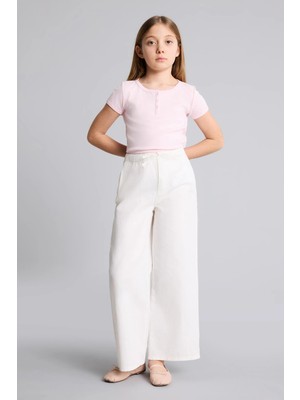 DeFacto %100 Pamuk Wide Leg Düz Paça Gabardin Pantolon Kız Çocuk G0604A826SM
