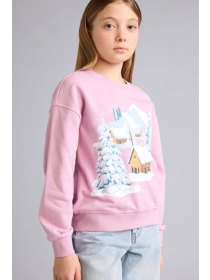 DeFacto Relax Fit Bisiklet Yaka Baskılı Sweatshirt Kız Çocuk E6843A825WN