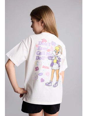 DeFacto %100 Pamuk Looney Tunes Oversize Tişört Kız Çocuk H1465A826SM