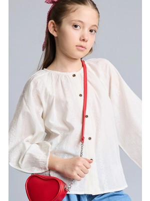 DeFacto %100 Pamuk Regular Fit Brode Uzun Kollu Bluz Kız Çocuk G1108A826HS