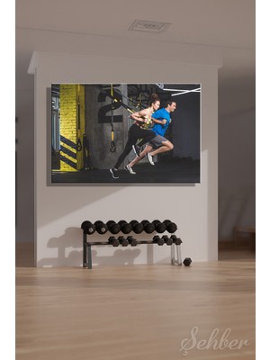 Şehber Spor Salonunda Trx Askı Kayışlarıyla Antrenman Yapan Bir Çift Yatay Kanvas Tablo Tekli 3795