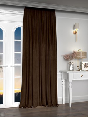 Kadife Görünüm Fon Perde, 400 x 270 Cm, Çikolata Kahvesi, Ekstraforlu Velvet Touch