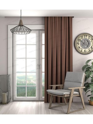 Kahverengi Fon Kadife Dokulu Pilesiz Ekstrafor Büzgülü A Kalite Tek Kanat,kahverengi 270 x 220