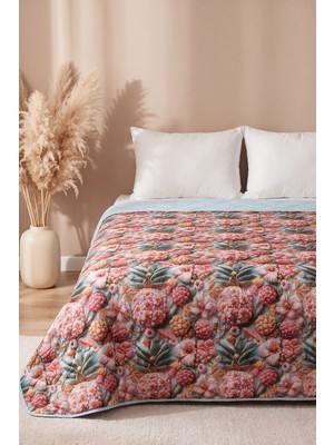 Tropik Çiçekler 5d Çok Amaçlı Tek Kişilik Baskılı Pike & Yatak Örtüsü 160X220 cm