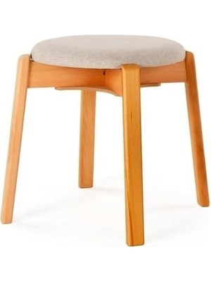 1001 Arc Kayın Puf Tabure Yuvarlak Modern Bench Oturak Tekli (Bej)